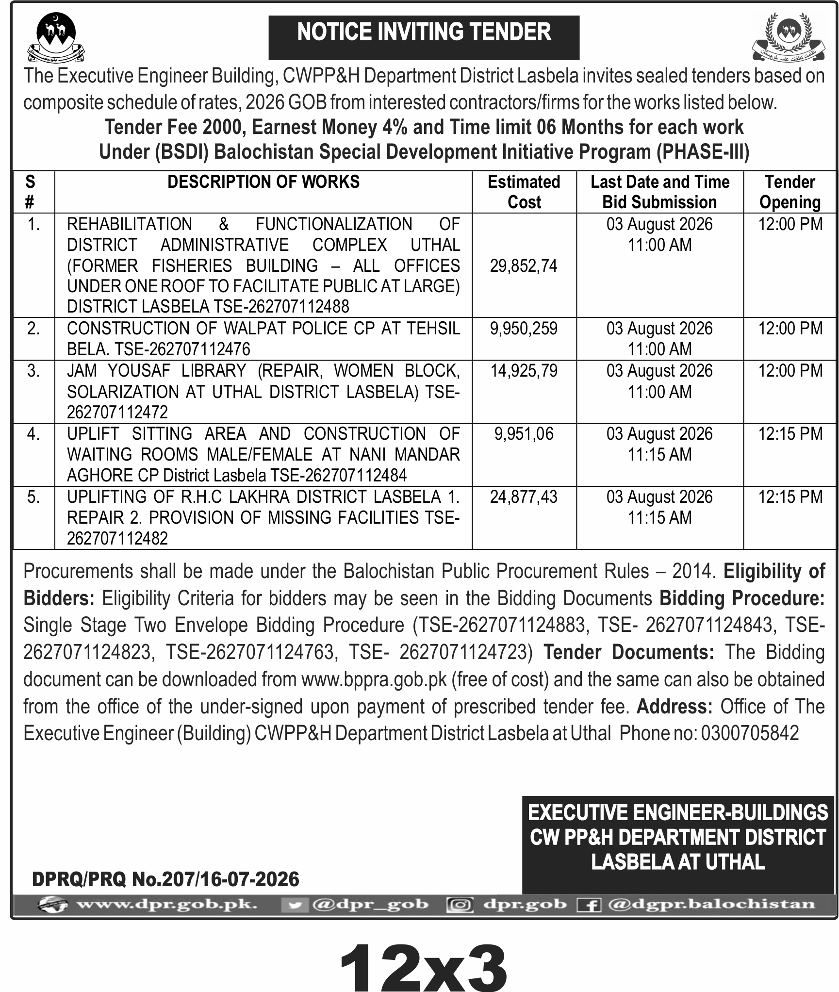 Notice Inviting Tender