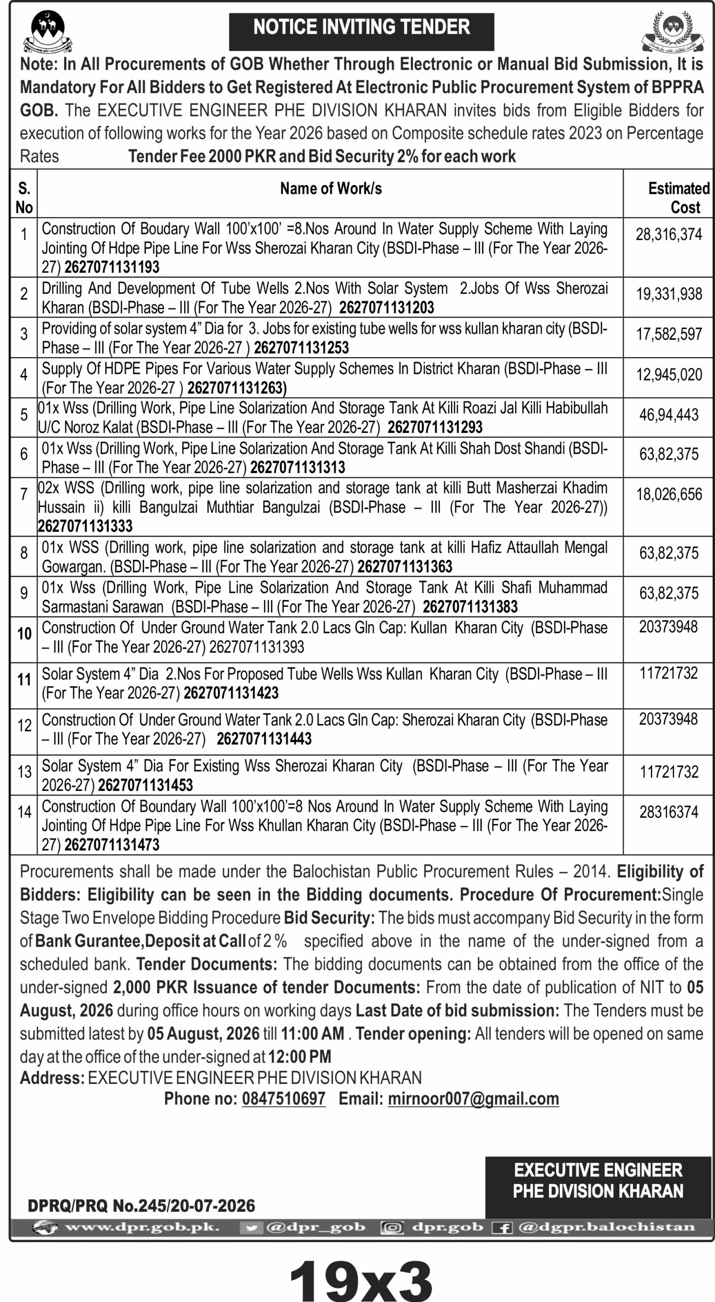 Notice Inviting Tender